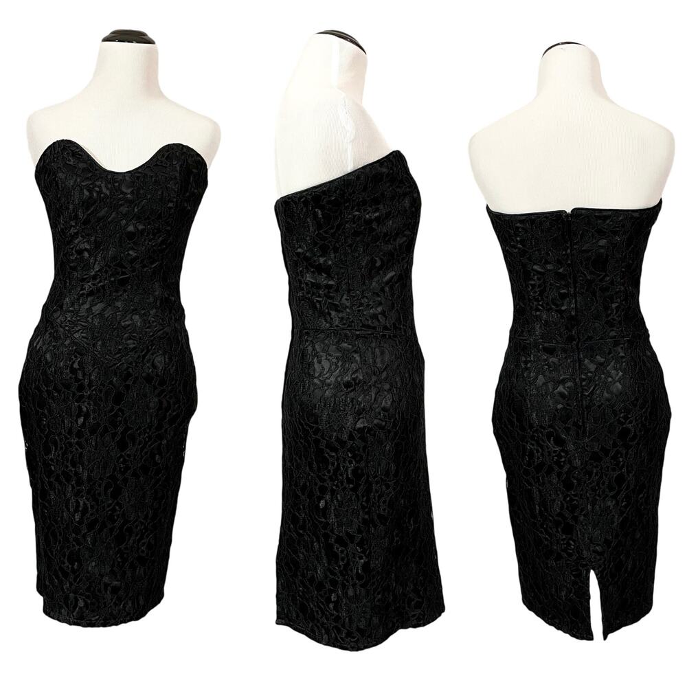 Gunne Sax by Jessica McClintock 1980s Strapless Lace Dress - Black - 7/8